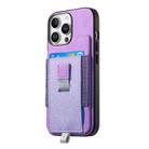 For iPhone 15 Pro Retro Magsafe Cross Leather Pull-Out Card Bag Back Phone Case(Purple) - 2