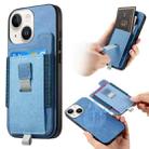 For iPhone 15 Plus Retro Magsafe Cross Leather Pull-Out Card Bag Back Phone Case(Blue) - 1