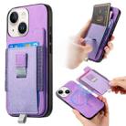 For iPhone 15 Plus Retro Magsafe Cross Leather Pull-Out Card Bag Back Phone Case(Purple) - 1