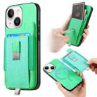 For iPhone 15 Plus Retro Magsafe Cross Leather Pull-Out Card Bag Back Phone Case(Green) - 1