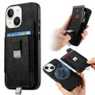 For iPhone 15 Plus Retro Magsafe Cross Leather Pull-Out Card Bag Back Phone Case(Black) - 1