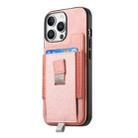 For iPhone 15 Retro Magsafe Cross Leather Pull-Out Card Bag Back Phone Case(Pink) - 2