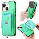 For iPhone 15 Retro Magsafe Cross Leather Pull-Out Card Bag Back Phone Case(Green) - 1