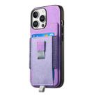 For iPhone 14 Retro Magsafe Cross Leather Pull-Out Card Bag Back Phone Case(Purple) - 2