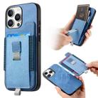 For iPhone 14 Pro Retro Magsafe Cross Leather Pull-Out Card Bag Back Phone Case(Blue) - 1