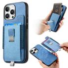 For iPhone 14 Pro Max Retro Magsafe Cross Leather Pull-Out Card Bag Back Phone Case(Blue) - 1