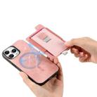For iPhone 11 Pro Max Retro Magsafe Cross Leather Pull-Out Card Bag Back Phone Case(Pink) - 3
