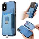 For iPhone XS Max Retro Magsafe Cross Leather Pull-Out Card Bag Back Phone Case(Blue) - 1