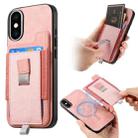 For iPhone XS Max Retro Magsafe Cross Leather Pull-Out Card Bag Back Phone Case(Pink) - 1