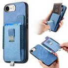 For iPhone 7 / 8 / SE 2022 Retro Magsafe Cross Leather Pull-Out Card Bag Back Phone Case(Blue) - 1