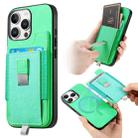 For iPhone 12 / 12 Pro Retro Magsafe Cross Leather Pull-Out Card Bag Back Phone Case(Green) - 1