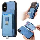 For iPhone X / XS Retro Magsafe Cross Leather Pull-Out Card Bag Back Phone Case(Blue) - 1