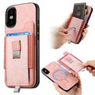 For iPhone X / XS Retro Magsafe Cross Leather Pull-Out Card Bag Back Phone Case(Pink) - 1