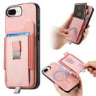 For iPhone 7 Plus / 8 Plus Retro Magsafe Cross Leather Pull-Out Card Bag Back Phone Case(Pink) - 1