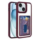 For iPhone 15 Electroplated Card Bag Acrylic Hybrid TPU Phone Case(Wine Red) - 1