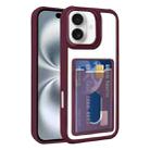 For iPhone 16 Plus Electroplated Card Bag Acrylic Hybrid TPU Phone Case(Wine Red) - 1