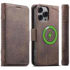 For iPhone 16 Pro Max Suteni J07 Multi-functional Horizontal MagSafe Denim Leather Phone Case(Brown) - 1