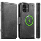 For iPhone 16 Plus Suteni J07 Multi-functional Horizontal MagSafe Denim Leather Phone Case(Black) - 1