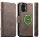 For iPhone 16 Plus Suteni J07 Multi-functional Horizontal MagSafe Denim Leather Phone Case(Brown) - 1