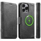 For iPhone 15 Pro Max Suteni J07 Multi-functional Horizontal MagSafe Denim Leather Phone Case(Black) - 1