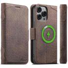 For iPhone 15 Pro Max Suteni J07 Multi-functional Horizontal MagSafe Denim Leather Phone Case(Brown) - 1