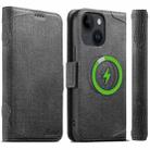 For iPhone 14 Suteni J07 Multi-functional Horizontal MagSafe Denim Leather Phone Case(Black) - 1