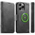 For iPhone 13 Pro Max Suteni J07 Multi-functional Horizontal MagSafe Denim Leather Phone Case(Black) - 1