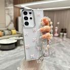 For Samsung Galaxy S23 Ultra 5G Little Fresh Bow Bracelet Chain TPU Phone Case(Pink) - 1