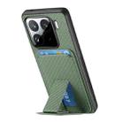 For Xiaomi 15 Carbon Fiber Card Bag Fold Stand Phone Case(Green) - 3