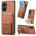 For Xiaomi Poco X7 Pro Carbon Fiber Card Bag Fold Stand Phone Case(Brown) - 1