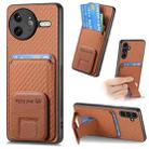 For Redmi K80 / Poco F7 Pro Carbon Fiber Card Bag Fold Stand Phone Case(Brown) - 1