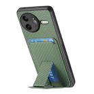 For Redmi K80 / Poco F7 Pro Carbon Fiber Card Bag Fold Stand Phone Case(Green) - 3