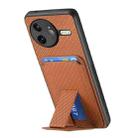 For Redmi K80 Pro / Poco F7 Ultra Carbon Fiber Card Bag Fold Stand Phone Case(Brown) - 3