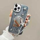 For iPhone 15 Pro Max Cream Mirror Bracelet Chain TPU Phone Case(Silver Gray) - 1