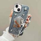 For iPhone 14 Cream Mirror Bracelet Chain TPU Phone Case(Silver Gray) - 1