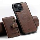 For iPhone 15 Plus Suteni H20 Cross-Grain MagSafe Horizontal Card Bag Back Phone Case(Brown) - 1