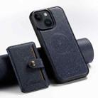 For iPhone 15 Plus Suteni H20 Cross-Grain MagSafe Horizontal Card Bag Back Phone Case(Blue) - 1