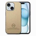 For iPhone 15 Plus Twill Fabric Leather Skin Back Phone Case(Khaki) - 1