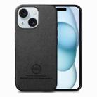 For iPhone 15 Plus Twill Fabric Leather Skin Back Phone Case(Black) - 1