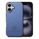 For iPhone 16 Twill Fabric Leather Skin Back Phone Case(Blue) - 1