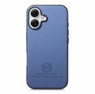 For iPhone 16 Twill Fabric Leather Skin Back Phone Case(Blue) - 2