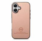 For iPhone 16 Twill Fabric Leather Skin Back Phone Case(Pink) - 2