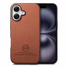 For iPhone 16 Plus Twill Fabric Leather Skin Back Phone Case(Brown) - 1