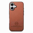 For iPhone 16 Plus Twill Fabric Leather Skin Back Phone Case(Brown) - 2