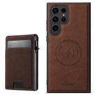 For Samsung Galaxy S24 Ultra 5G Suteni H19 Litchi Texture 2-in-1 MagSafe Removable Card Case Back Phone Case(Brown) - 1