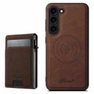 For Samsung Galaxy S23 5G Suteni H19 Litchi Texture 2-in-1 MagSafe Removable Card Case Back Phone Case(Brown) - 1