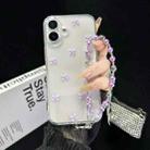 For iPhone 16 Plus Little Fresh Bow Bracelet Chain TPU Phone Case(Purple) - 1