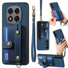 For Xiaomi Redmi Note 14 5G Retro Cross Wristband Wallet Leather Back Phone Case(Blue) - 1