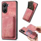 For Redmi Turbo 4 Retro Leather Card Bag Magnetic Phone Case(Pink) - 1