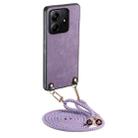 For Xiaomi Redmi Note 14 5G Vintage Leather PC Back Cover Phone Case with Crossbody Strap(Purple) - 1